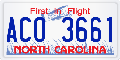 NC license plate ACO3661
