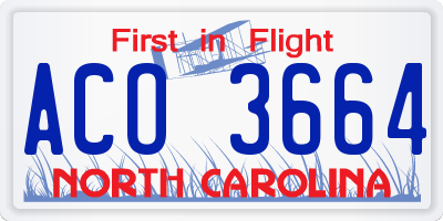 NC license plate ACO3664