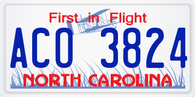 NC license plate ACO3824