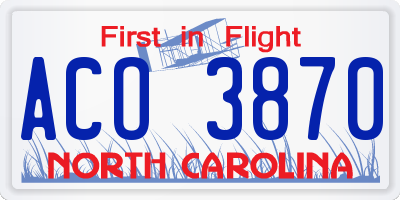 NC license plate ACO3870