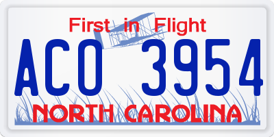 NC license plate ACO3954