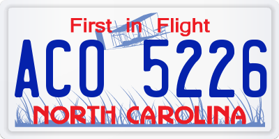 NC license plate ACO5226