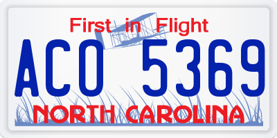 NC license plate ACO5369