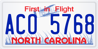 NC license plate ACO5768