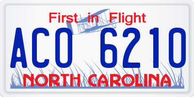 NC license plate ACO6210