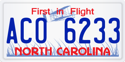 NC license plate ACO6233