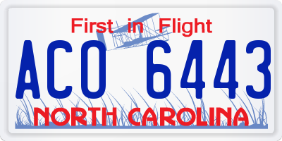 NC license plate ACO6443