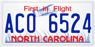 NC license plate ACO6524