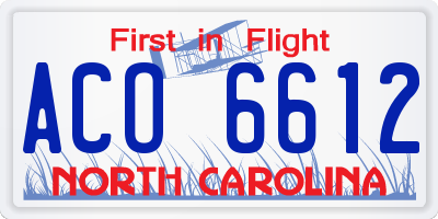 NC license plate ACO6612