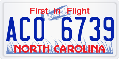 NC license plate ACO6739