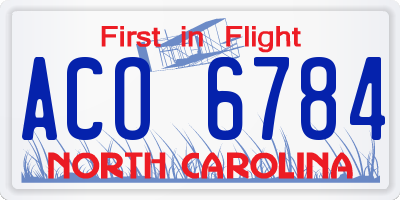 NC license plate ACO6784