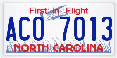 NC license plate ACO7013