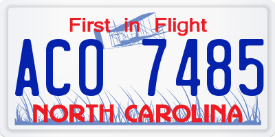 NC license plate ACO7485