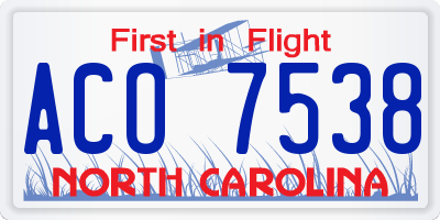 NC license plate ACO7538