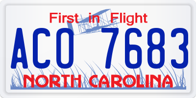 NC license plate ACO7683