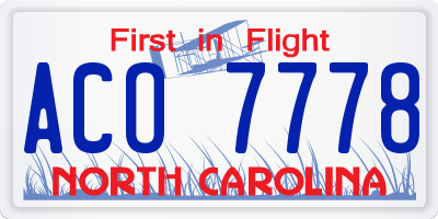 NC license plate ACO7778
