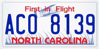 NC license plate ACO8139