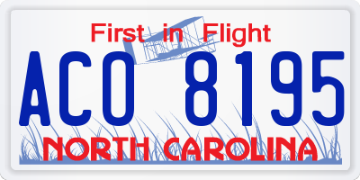 NC license plate ACO8195