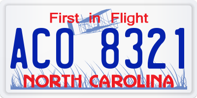NC license plate ACO8321
