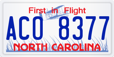 NC license plate ACO8377