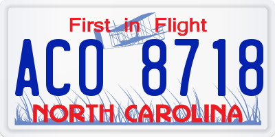 NC license plate ACO8718