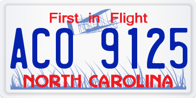NC license plate ACO9125