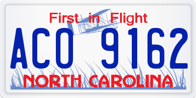 NC license plate ACO9162