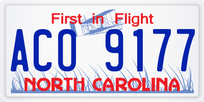 NC license plate ACO9177