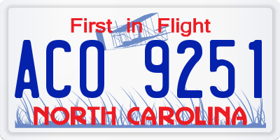NC license plate ACO9251