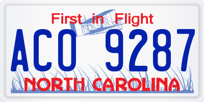 NC license plate ACO9287