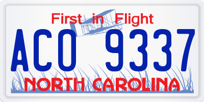 NC license plate ACO9337