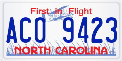 NC license plate ACO9423