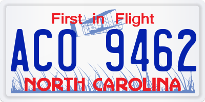 NC license plate ACO9462