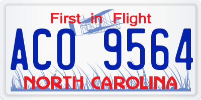 NC license plate ACO9564