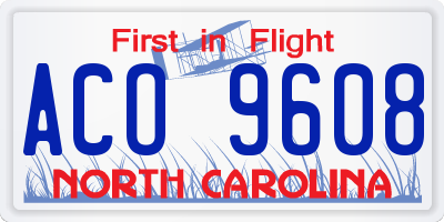 NC license plate ACO9608