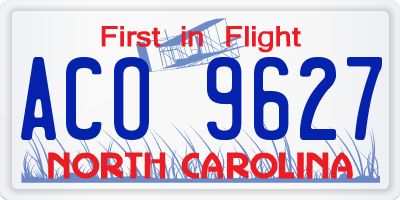 NC license plate ACO9627