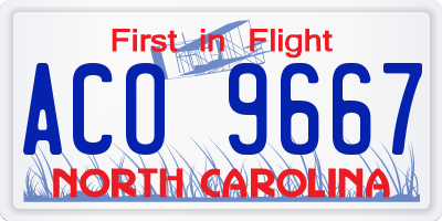NC license plate ACO9667