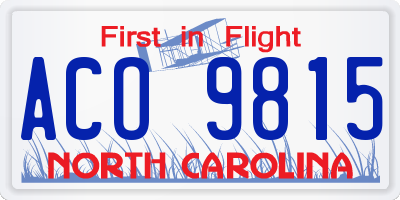 NC license plate ACO9815