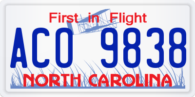 NC license plate ACO9838