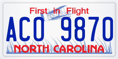 NC license plate ACO9870