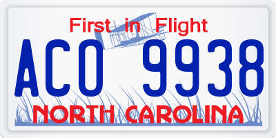 NC license plate ACO9938