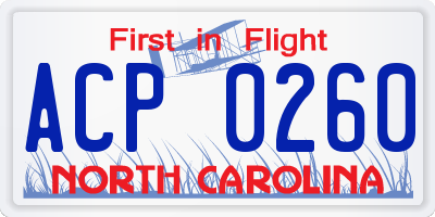 NC license plate ACP0260