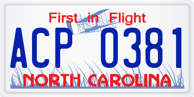 NC license plate ACP0381