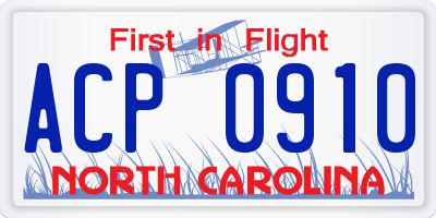 NC license plate ACP0910