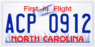 NC license plate ACP0912