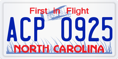 NC license plate ACP0925