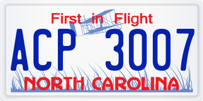 NC license plate ACP3007
