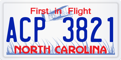 NC license plate ACP3821