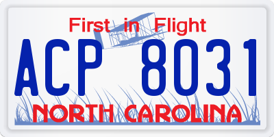 NC license plate ACP8031