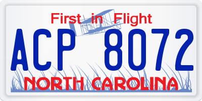 NC license plate ACP8072